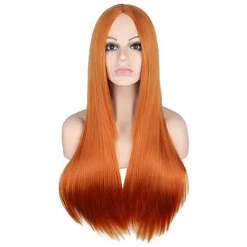 QQXCAIW Long Straight Middle Part Wig For Women Black White Pink Orange Purple Gray Hair Heat Resistant Synthetic Hair Wigs 5