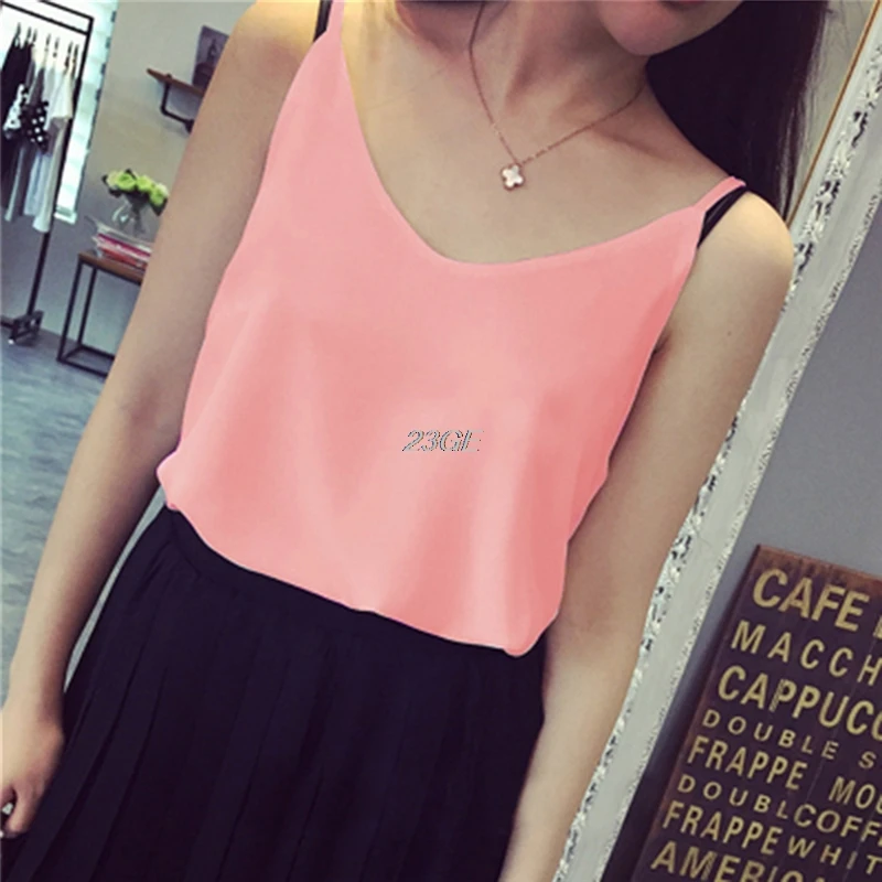 2017 Elegant Women Plain Baggy Sling Camisole V-neck Vest Slim Tank Tops APR5_30