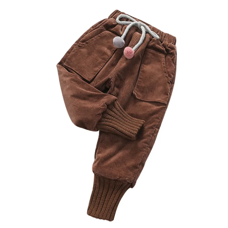 

Girls Childern Plus Velvet Thickening Corduroy Pants Kids Fleece Pants 90-160cm Teenager Girls Pocket Warm Trousers High Quality