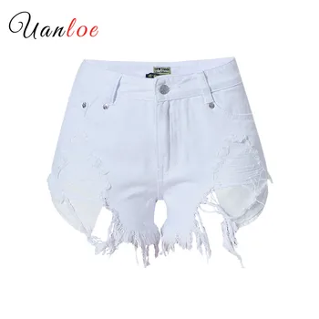 

Summer Fashion Women White Denim Shorts 2019 New Women's Vintage Jeans Tassel Ripped Loose High Waist Shorts Punk Sexy Short
