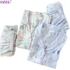 2022 Spring New Ladies Pajamas Set Floral Printed Soft Sleepwear Cotton Simple Style Women Long Sleeve+Pants 2Piece Set Homewear ► Photo 1/6