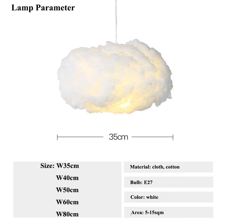 Современный плавающий облако светодиодная люстра освещение белый хлопок Гостиная потолочный светильник со светодиодными лампочками Обеденная подвесные светильники, с зажимным приспособлением