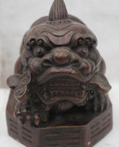 

002399 5"Chinese Feng Shui Folk Bronze Lucky Money drawing Ruyi unicorn Statue