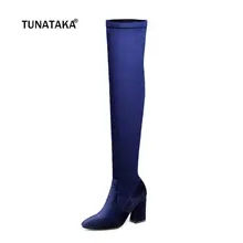 Женские вельветовые сапоги модные сапоги выше колена с боковой молнией женские сапоги до бедра на высоком каблуке большие размеры; цвет красный, бежевый, черный, синий