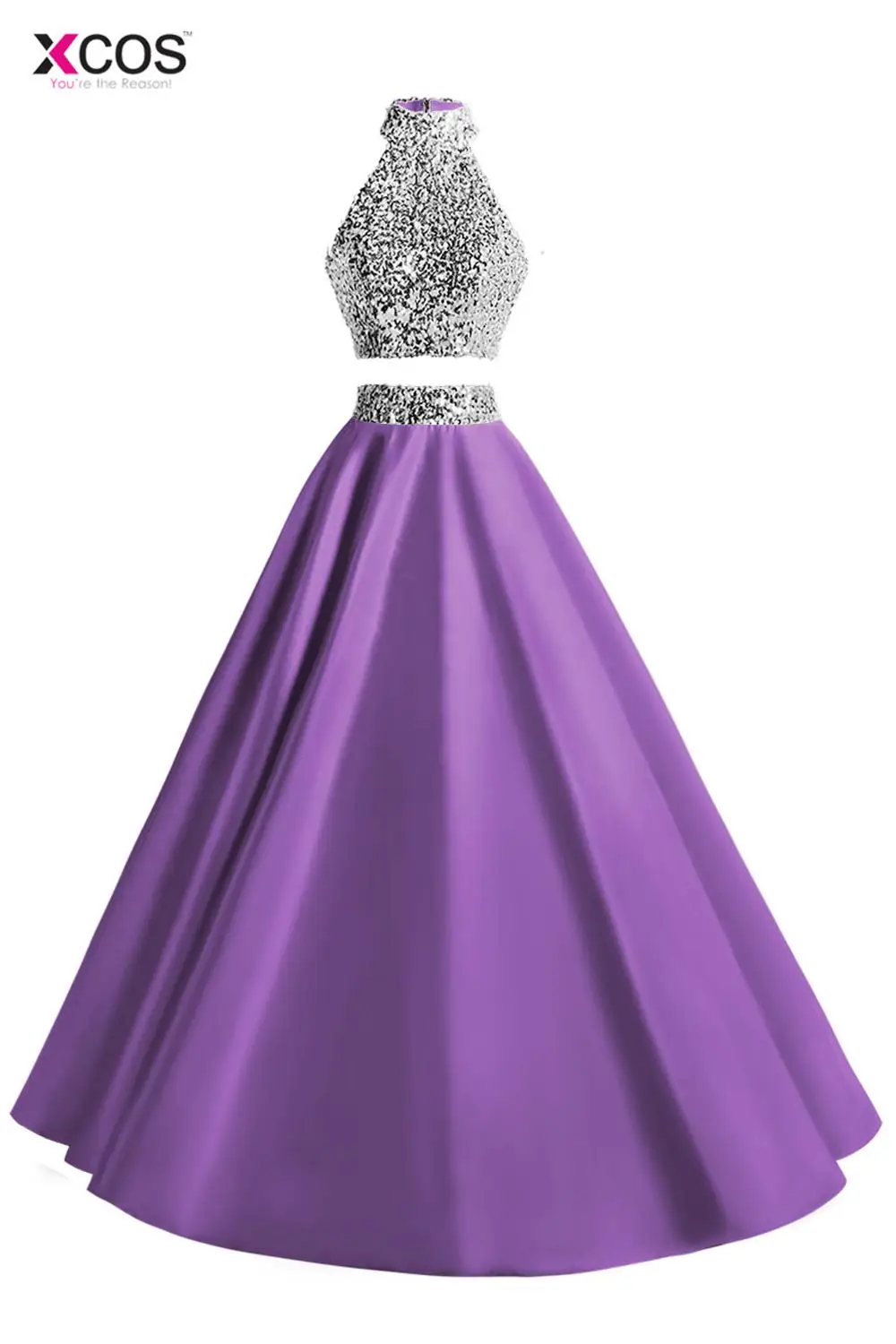 XCOS, новинка, два предмета, платье для выпускного вечера, длинное, королевское, синее, расшитое бисером, на бретелях, vestido de festa, официальное, вечернее, для вечеринки, платье трапециевидной формы, женское платье - Цвет: Light Purple