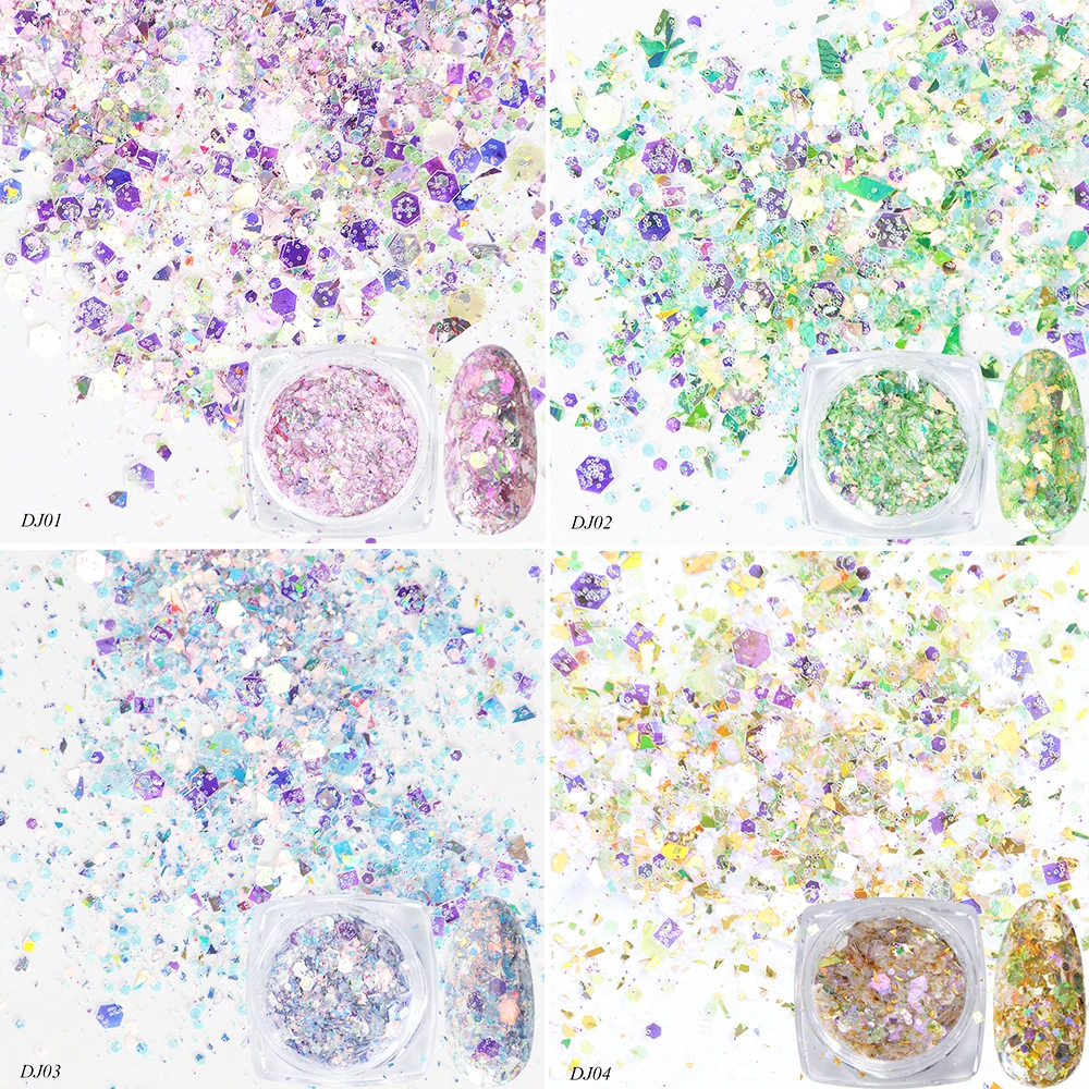 1 коробка градиент Русалка хлопья ногтей блёстки шестиугольные голографические блестки порошок 3D маникюр Дизайн ногтей пайетки украшения Советы CHDJ01-12