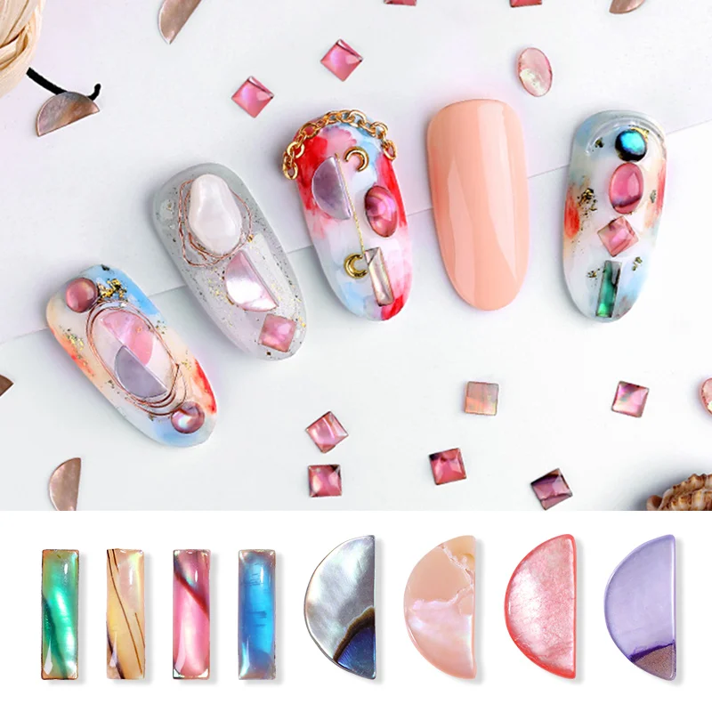 

10 Pcs Nail Seashell Slice Colorful Stripe Crushed Shell Semicircle Stripe Glitter 3D Nail Art Decorations Nail Accessories Tool