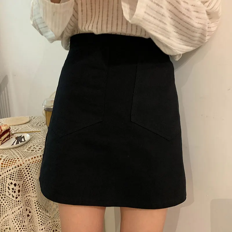 

S-L 3 colors 2019 summer preppy style High Waist mini Skirts solid color short skirts a line pocket skirts womens (X330)