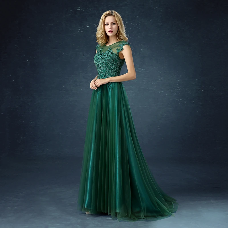 Темно-зеленые длинные вечерние платья трапециевидной формы со шлейфом и коротким рукавом с аппликацией новые модные вечерние платья для сестер Vestido De Noiva