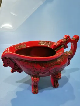 

China Folk old beautifully carved Chinese Red Coral carved Dragon cup