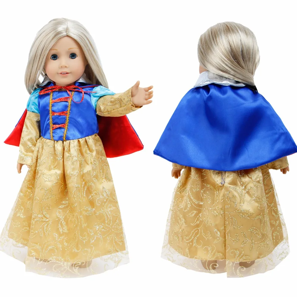 

High Quality Fairy Tale Dress With Cloak Copy Princess Snow White Cosplay Clothes for American Girl Doll 18" Puppet Accessories