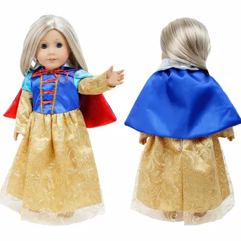 

High Quality Fairy Tale Dress With Cloak Copy Princess Snow White Cosplay Clothes for American Girl Doll 18" Puppet Accessories