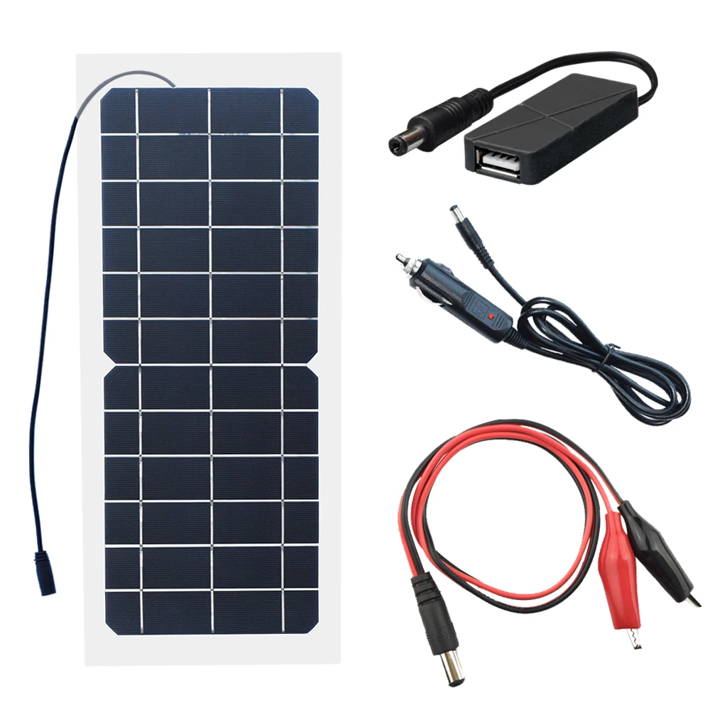 

10W Solar Panels with DC Adapter Connector Cigarette lighter USB for Cellphone Camping Outdoor 3.7v or 5v Battery Power Charger