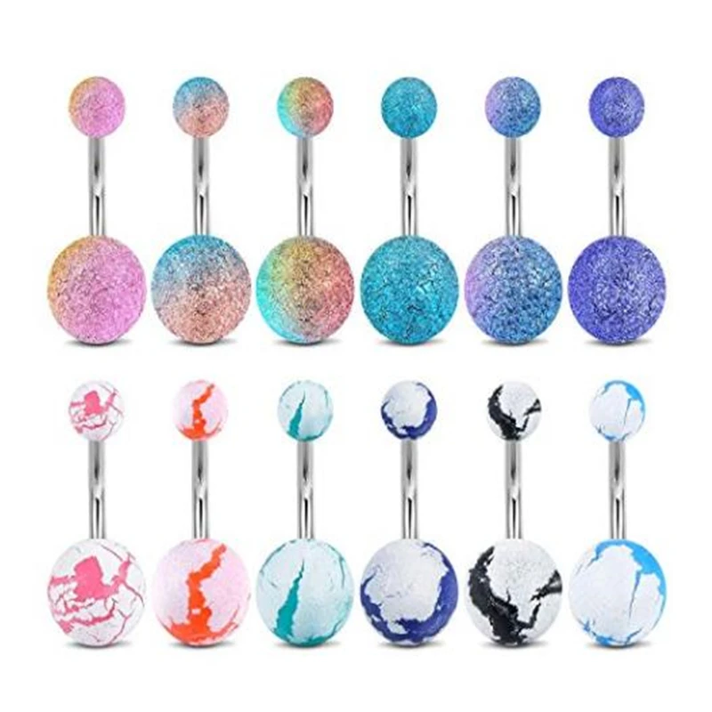 Multicolor Belly Button Rings Pack Surgical Steel Crystal CZ Curved Navel Barbell Body Piercing for Women Men 14G Short Bar 3/8"