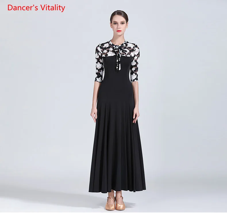 Черное стандартное женское платье для танцев es стандартное платье для танцев Вальс платье для танцев Танго Фламенко платье