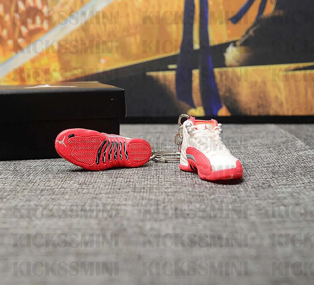 Дропшиппинг Air Jordan 12 динамический розовый брелок с кроссовком 1/6 масштаб 3D Мини кроссовок JORDAN Брелок В Форме куклы аксессуар