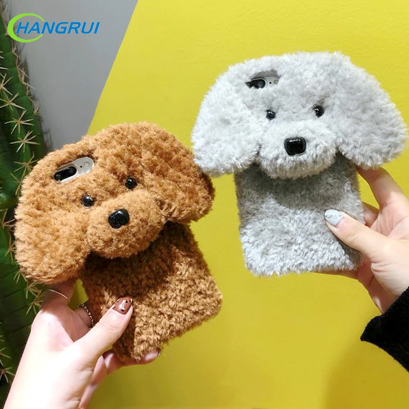 Hangrui Cute Teddy Dog Plush Phone Case for iPhone 6 6s Plus Fur Fluffy