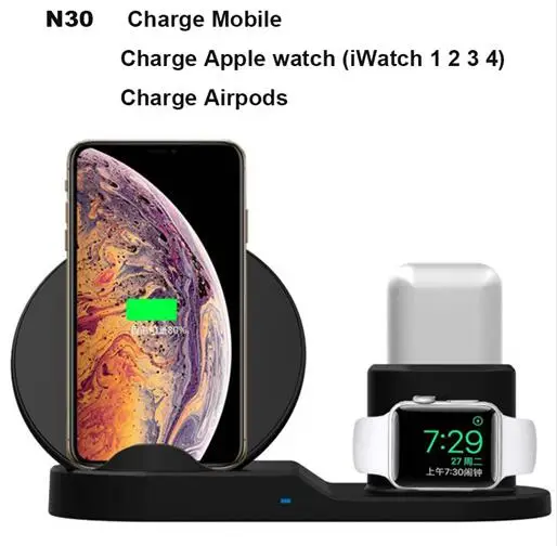 3 в 1 7,5 Вт Беспроводное зарядное устройство для Apple Watch iWatch 1 2 3 4 Airpods iPhone 8 Plus X XR XS MAX быстрая Беспроводная зарядная подставка QI - Тип штекера: N30 only