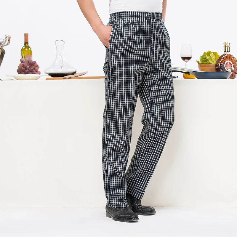 Новые мужские повседневные клетчатые брюки с эластичным поясом питание в отеле обслуживание западный ресторан брюки шеф-повара официант кафе рабочие брюки и карманы
