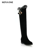 NEMAONE women flat over the knee high snow boots winter warm shoes woman fashion Ladies boots black beige large size 43