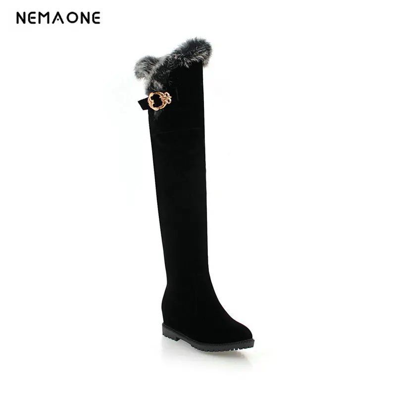 

NEMAONE women flat over the knee high snow boots winter warm shoes woman fashion Ladies boots black beige large size 43