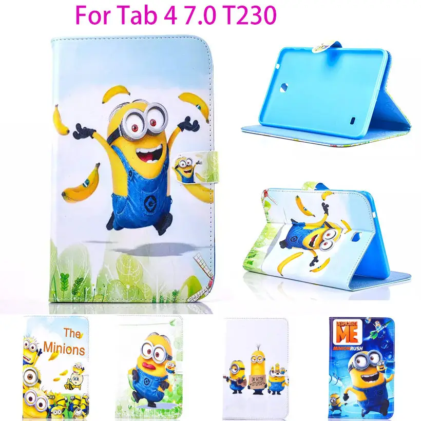 

Fashion Tablet Case For Samsung Galaxy Tab 4 7.0 T230 T231 T235 Cover Cartoon Series Despicable Me Minion Stand Leather Funda