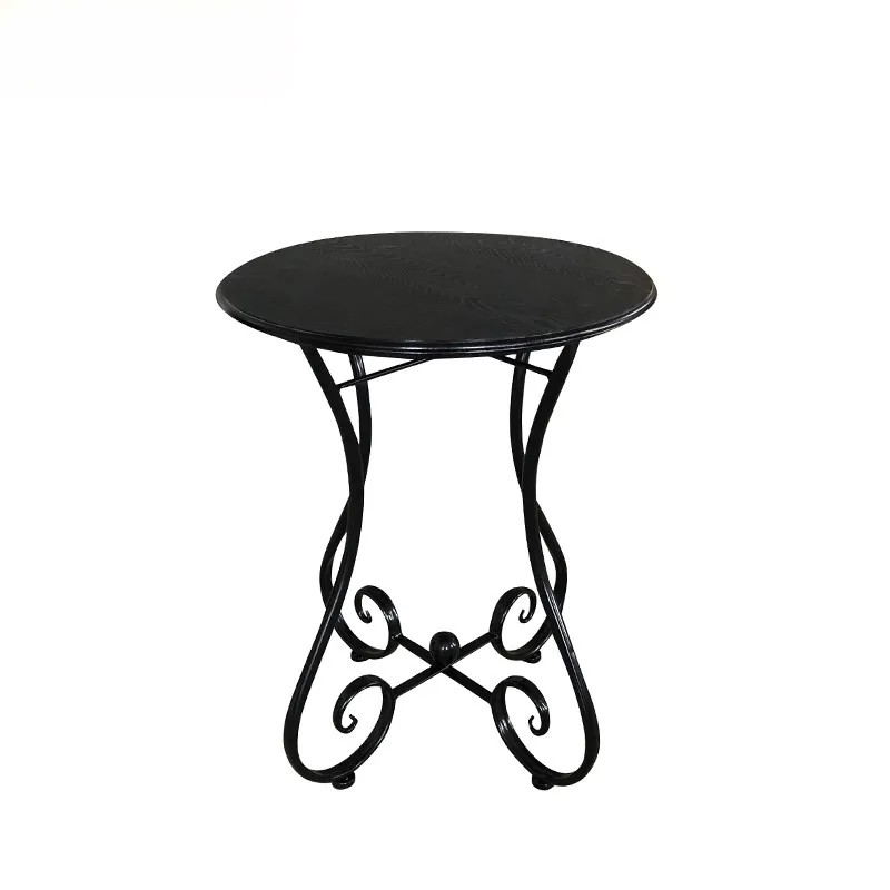 Metal Iron Wood Coffee Table Balcony Leisure Small Round Sofa Corner Small Corner Table
