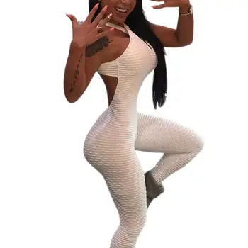 

Womens Sexy Hollow Out Halter Backless Bodysuit Ruched Butt Lift Jumpsuit Sleeveless Sport Cross Bandage Playsuit