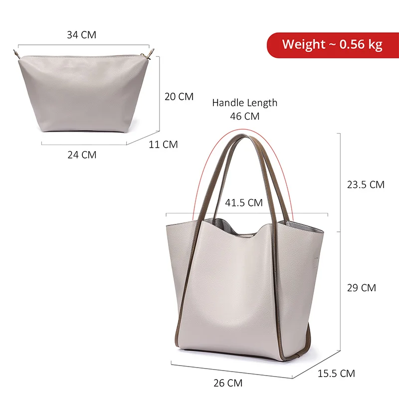 Женская сумка со съемным мешоком Lovevook, наплечная сумка с больщой ёмкоти, изготовлен из мягкой искусственной кожи, серая сумка на плечо для покупок и путешествия