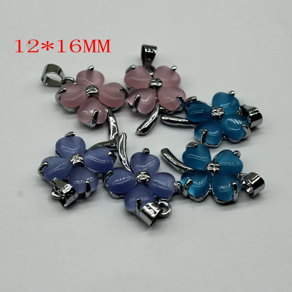 

AA Wholesale 10price Cat eye stone 4 Leaf Leaves clover pendant necklace high Quality party cute girl charm women fashio