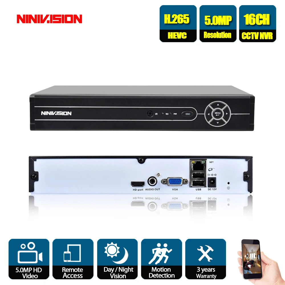 NINIVISION металлический корпус H.265 NVR VGA HDMI 4CH 8CH 16CH CCTV NVR 5 м 4 м 3 м 1080 P IP Камера ONVIF 2,0 безопасности Системы 16CH 5 м NVR