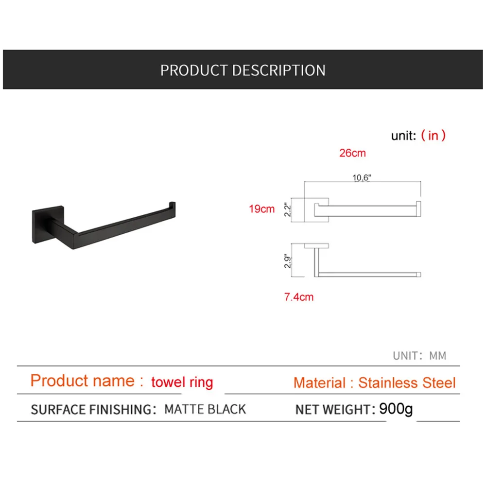 SUS 304 набор из нержавеющей стали для ванной комнаты, держатель для бумаги, полотенце, кольцо, полотенце, крючок, аксессуары для ванной комнаты, матовый черный