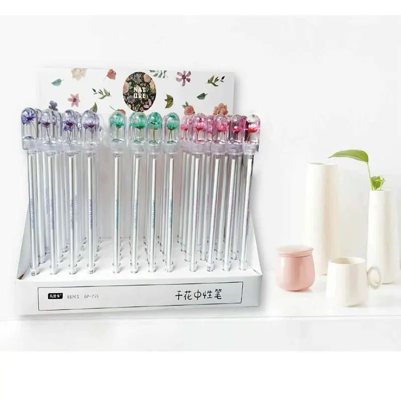 

1 Pieces Lytwtw's Cartoon Dried Flowers Gel Pens For Writing Cute Stationery Office School Supplies Black Gel-ink Pens 0.5 mm