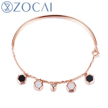 ZOCAI Новое поступление сотовая серия Настоящее 0,06 карат алмазный браслет с белой оболочкой и черным агатом 18 К розовое золото JBS90228T