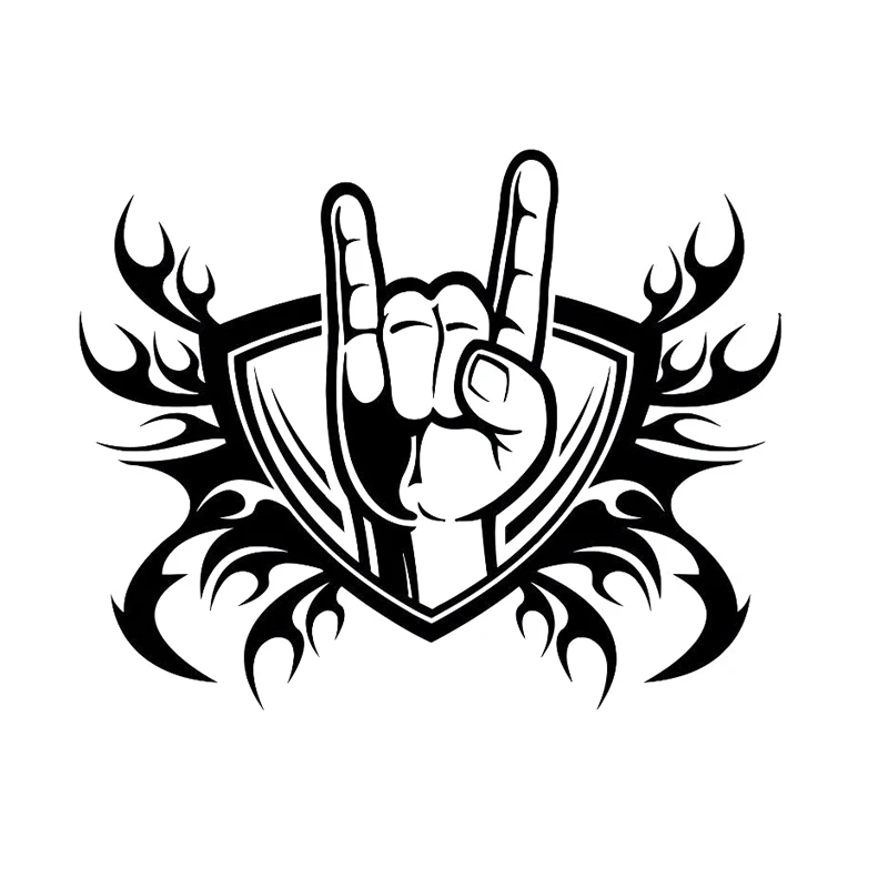 

16cm*12.8cm Rock Shield Fire Symbolism Music Hand Gesture Vinyl Car Stickers S6-3284