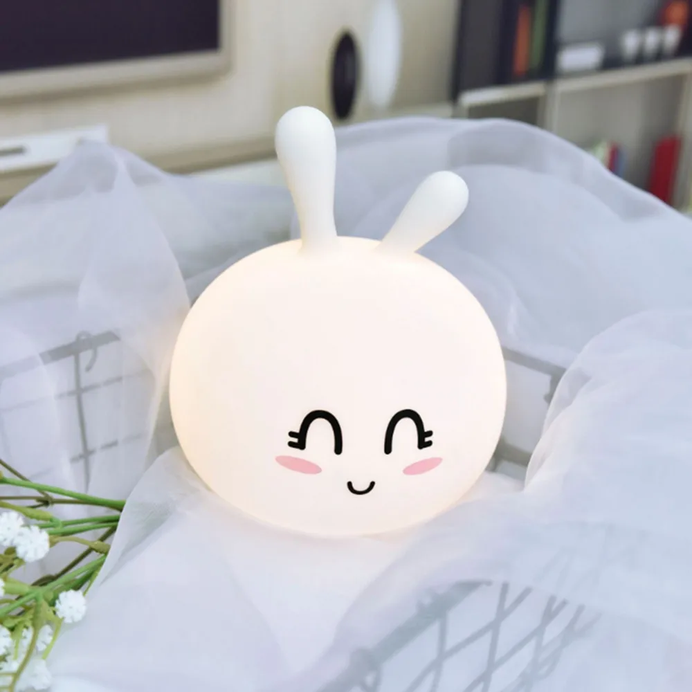 SuperNight Cartoon Rabbit LED Night Light Cute Bunny Colorful Silicone USB Children Kids Baby Bedroom Bedside Table Lamp Gift (1)