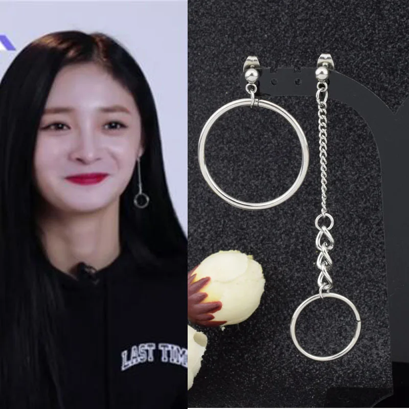 

Women Punk Earrings Korea Men Stainless Steel Asymmetry Stud Earring Round Circle Ear Clip Rock Hip Hop Hipster Grunge Unisex