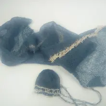 Стретч, новорожденных мохер Wrap с шапочкой для новорожденных реквизит, мягкое одеяло, детские Wrap одеяло для новорожденного реквизит(40*80 см