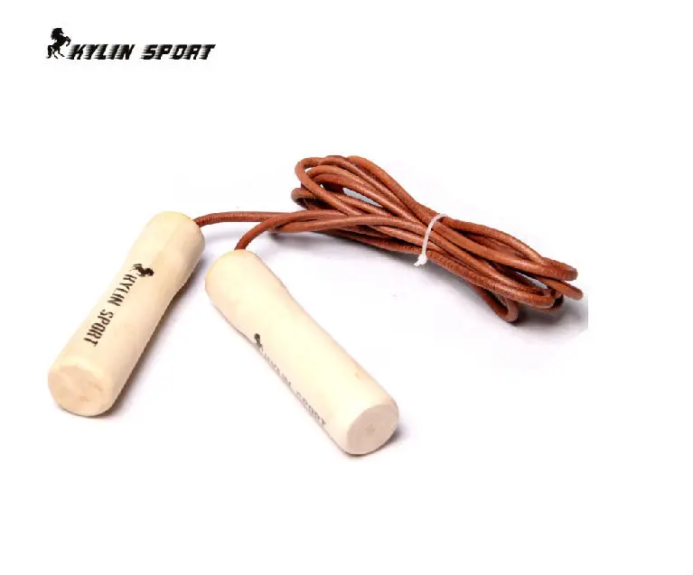 

High-grade solid wood handle cowhide jump rope Professional quality goods bearing