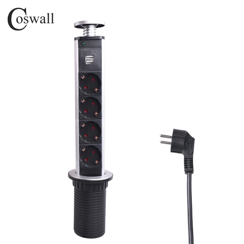 COSWALL 16A PULL POP UP 4 Power Socket 2 USB Charging Port Kitchen Table Desktop Sockets Retractable Countertops Worktop EU Plug COSWALL 16A PULL POP UP 4 Power Socket 2 USB Charging Port Kitchen Table Desktop Sockets Retractable Countertops Worktop EU Plug