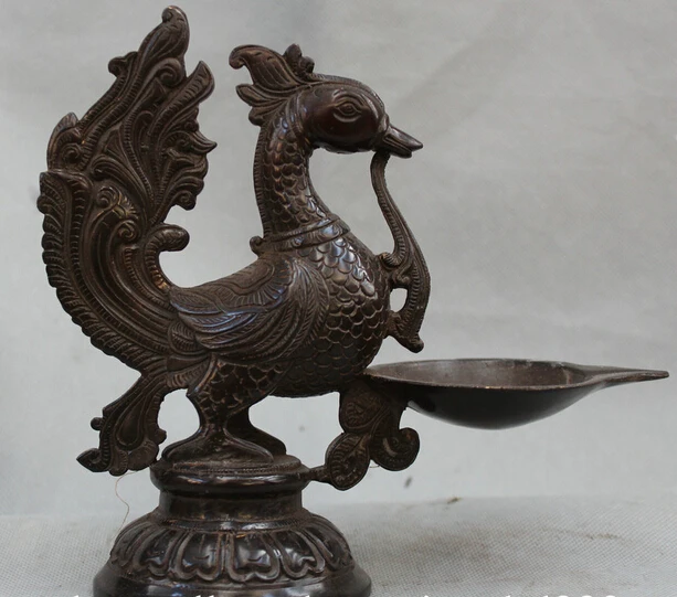 

wholesale factory Chinese Dynasty Palace Bronze Phoenix Juno Bird Statue Oil Lamp Stand Set