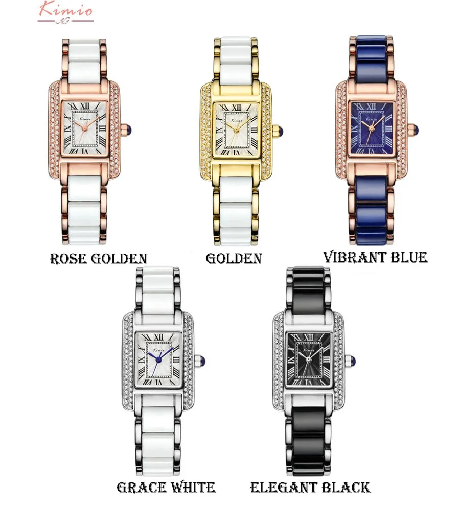 Kimio женские кварцевые часы, модные синие квадратные часы с бриллиантовым браслетом, Брендовые Часы с имитацией керамики, студенческие водонепроницаемые наручные часы