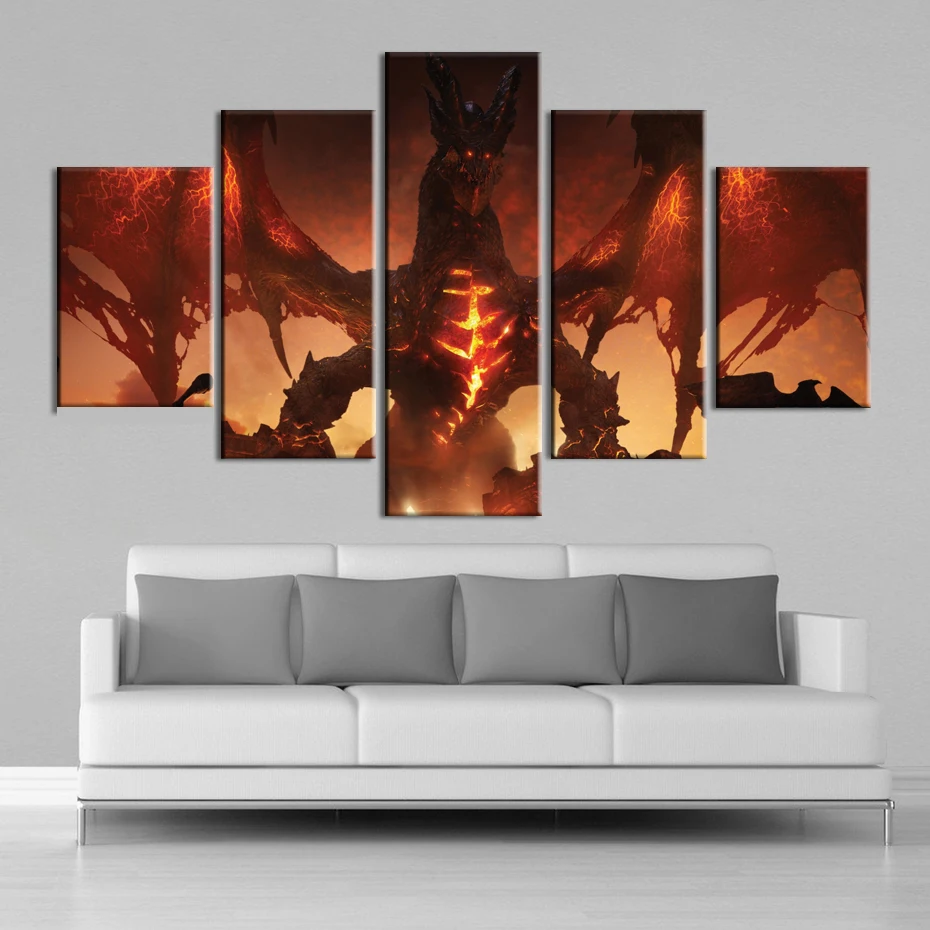 color Paintings World War Battle DOTA Modern Game Poster Wall Print color 5 Panel Home Decorations