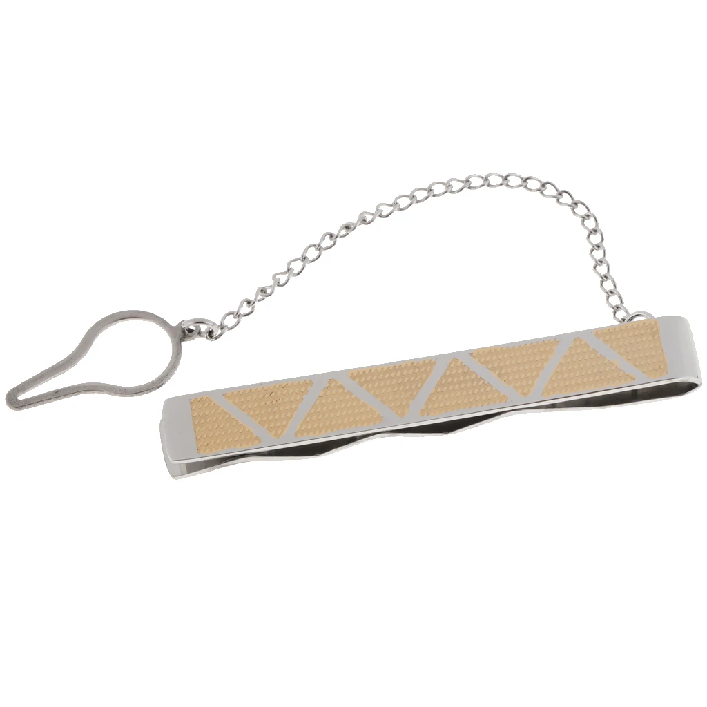 Stainless Steel Necktie Slid Pins With Chain Business Party Fashion Pinch Tie Clasp Jewelry