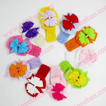 

free shipping 50pcs 4.5'' double pinwheel hair bows headbands hair bows elastic headbands