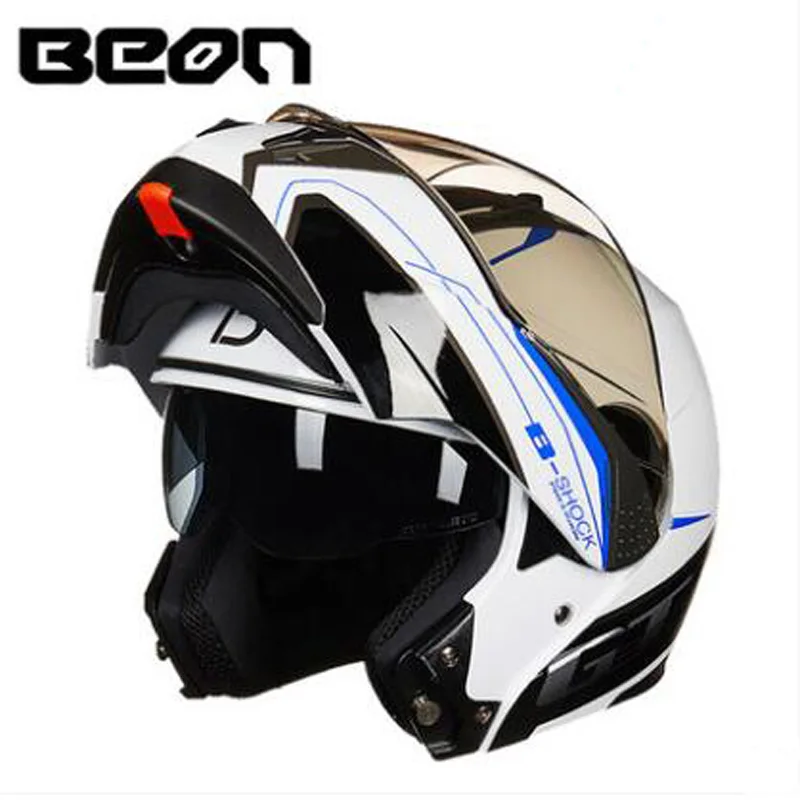 Зима BEON B700 флип-ап мотоциклетные гоночные шлемы с открытым лицом мотоциклетный шлем для мотокросса бездорожье защитный шлем - Цвет: White blue shock