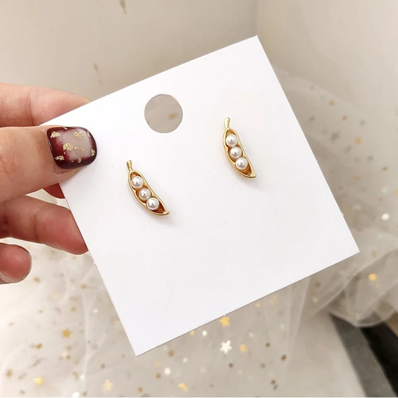 

Korean Japanese Pea Pod Small Stud Earrings For Women Jewelry Exquisite Simulated Pearls Gold Color Metal Pendientes Earrings 20