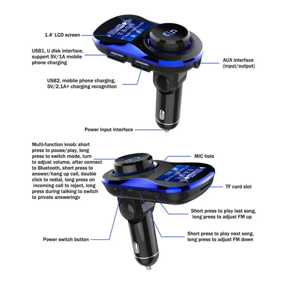 Fm-передатчик Bluetooth Автомобильный модулятор с Мощность переключатель Беспроводной автомобиля Mp3 плеер Поддержка TF карты 5 V 2.1A автомобильного телефона Зарядное устройство