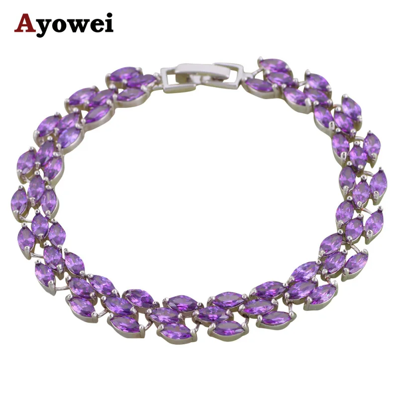 

Ayowei Lowest Price Romantic Purple Crystal Silver tone Fashion Jewelry Charm BraceletsTBS1121A for Women Party Gift