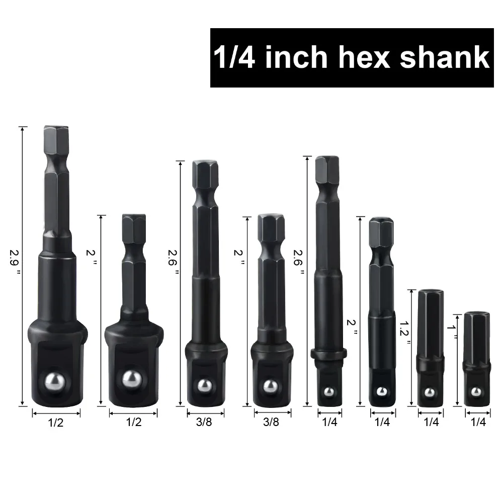 8Pcs Socket Bit Adapter Set Hex Impact Drill Bits Driver Bar Wrench